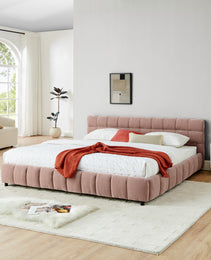 King Size Upholstered Bed ,comfortable Upholstered Bed Frame, Chenille Fabric, With Headboard And Solid Bed Frame. With Drawer For Storage.-Pink 88.5x85.5x31