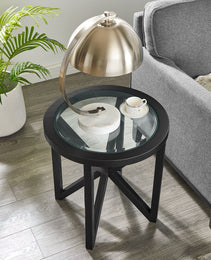 Modern Simple Glass Coffee Table, Tempered Glass Coffee Table Solid Wood Base Round Transparent Glass Top Modern Living Room Terrace Study Coffee Table