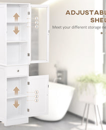 Slim Bathroom Storage Cabinet, Tall Bathroom Cabinet, Narrow Linen Tower with Acrylic Door, Drawer and Shelves, White