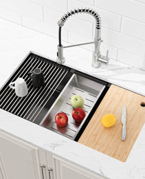 Stainless Steel Kitchen Sink, Single Bowl, Undermount Handmade Sink In Black, With Cutting Board, Colander