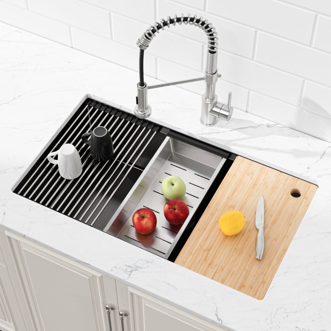 Stainless Steel Kitchen Sink, Single Bowl, Undermount Handmade Sink In Black, With Cutting Board, Colander