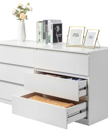 6 Drawer Double Dresser For Bedroom, Wide Storage Cabinet For Living Room Home Entryway, White