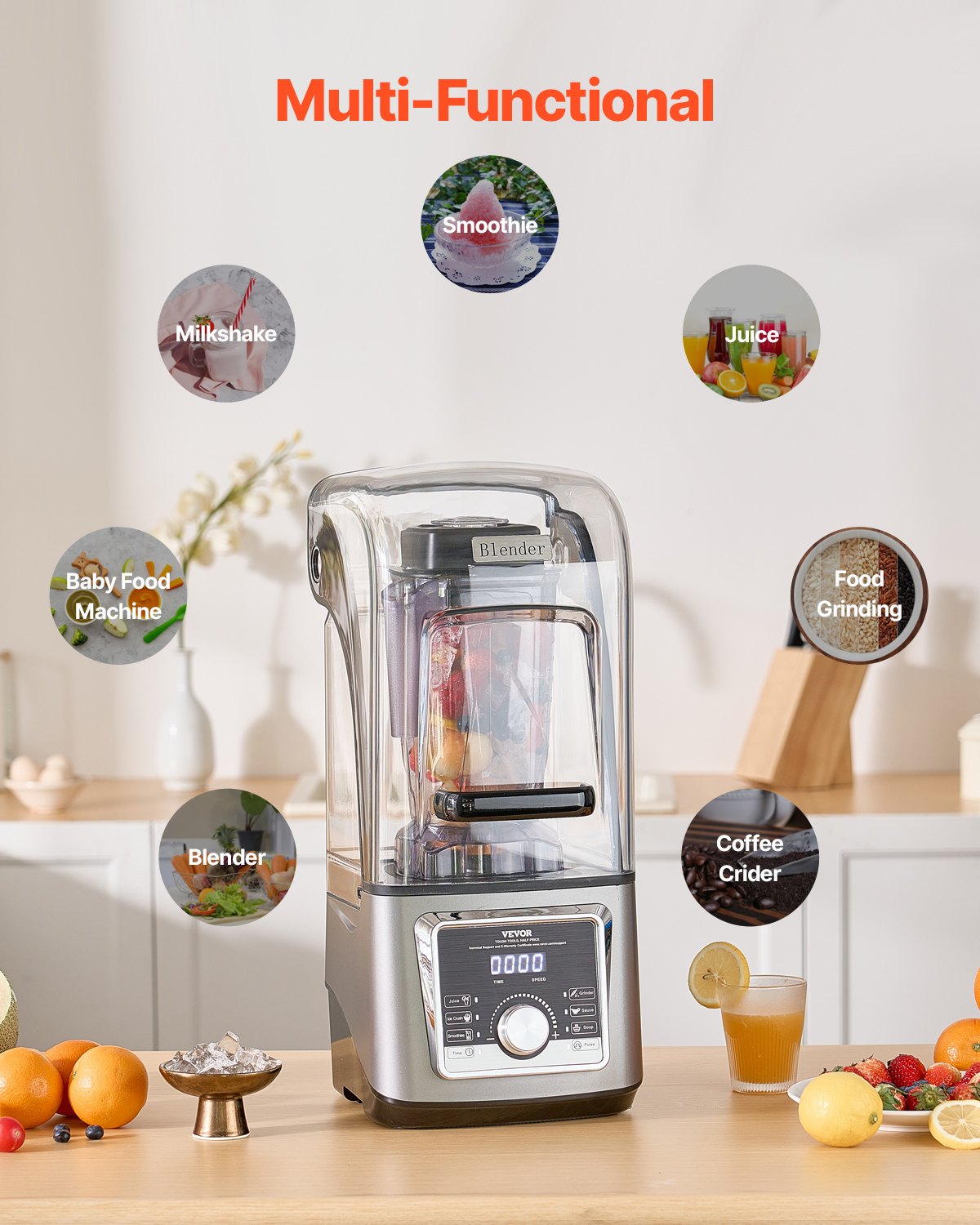 Blender For Smoothies, 85 Oz 1400W, Professional Blender With Powerful Motor, Multi-Functional Food Processing Blender With Noise Cover For Smoothie/Milkshake/Juice, Fits For Kitchen