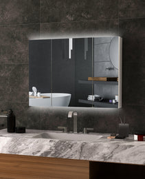 Bathroom Mirror Cabinet with Light, Bathroom Storage Cupboard with USB Charge, Adjustable Shelf, 35.5"W x 25.5"H, White
