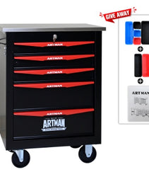 5 Drawers Multifunctional Tool Cart With Wheels,Metal Rolling Tool Cart Storage For Garage Workshop Warehouse Repair Shop--With Stainless Steel Roof- BLACK RED