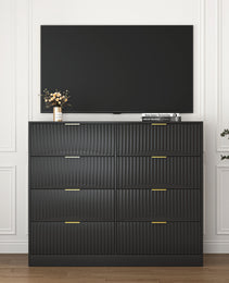 Modern 8 Drawers Dresser Chests For Bedroom,47.2 Wide Wood Chest Of Drawers With Gold Metal Handle,Drawer Organizer For Bedroom,Living Room,Hallway And Entryway,Black