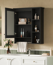 3-in-1 Bathroom Mirror Cabinet, 24-inch Wall Mounted Medicine Cabinet With Adjustable Shelf & Tower Bar, High-Definition Mirror With Storage For Bathroom Vanity