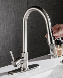 Pull-out Hot And Cold Household Kitchen And Dishwashing Brushed Copper Sink Faucet
