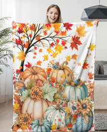 Fall Throw Blanket Pumpkin Flower Printed Blankets Soft Flannel Throw Cute Halloween Blanket Gifts For Kids Teens Boys Girls