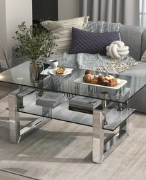 W 39.4X D 19.7  X H 17.7 Transparent Tempered Glass Coffee Table, Coffee Table