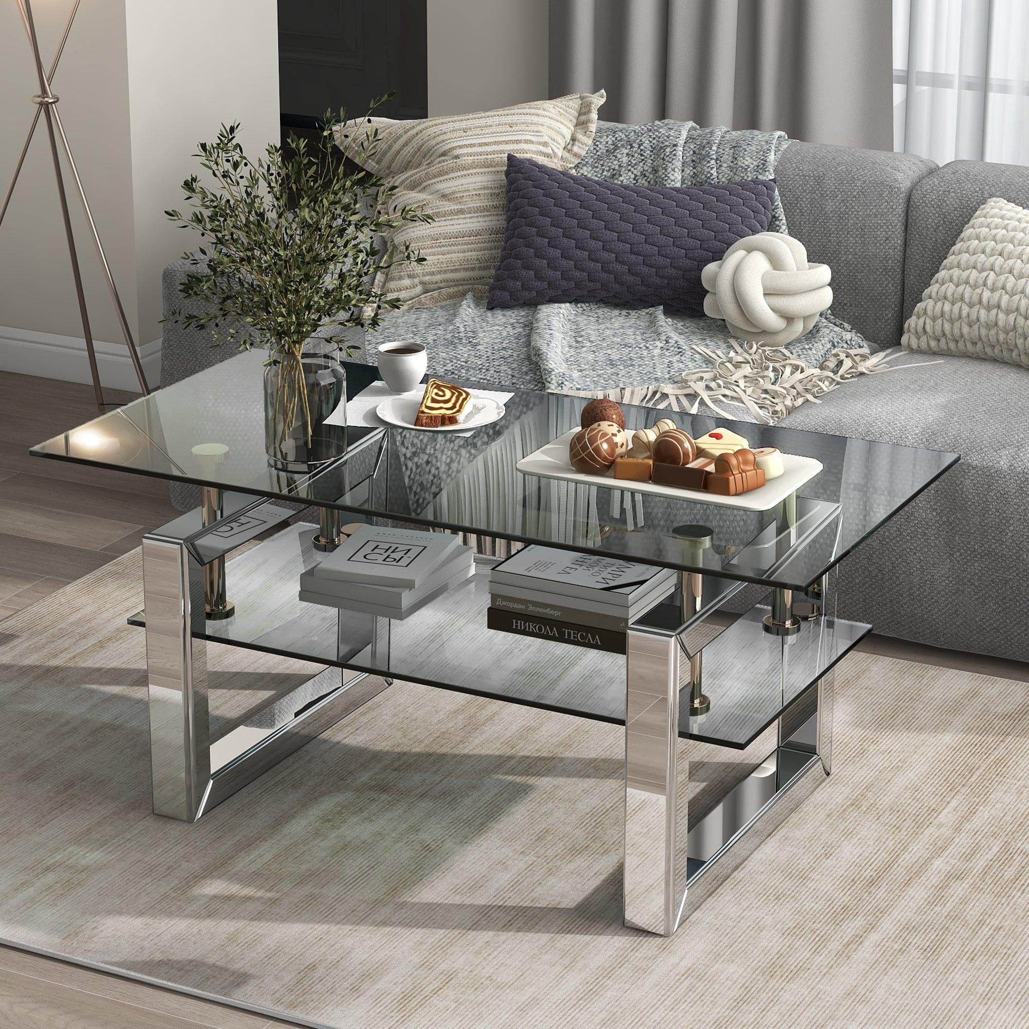 W 39.4X D 19.7  X H 17.7 Transparent Tempered Glass Coffee Table, Coffee Table