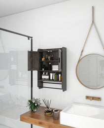 Bathroom Wall Cabinet With Doors,Adjustable Shelf,Towel Bar And Paper Holder, Over The Toilet Storage Cabinet, Medicine Cabinet For Bathroom-Grey