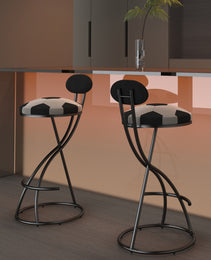 Upholstered S-shaped Barstools Set Of 2 Velvet Counter Bar Stools Football Print Round Dining Stool For Kitchen & Living Room Black Frame  Black Back