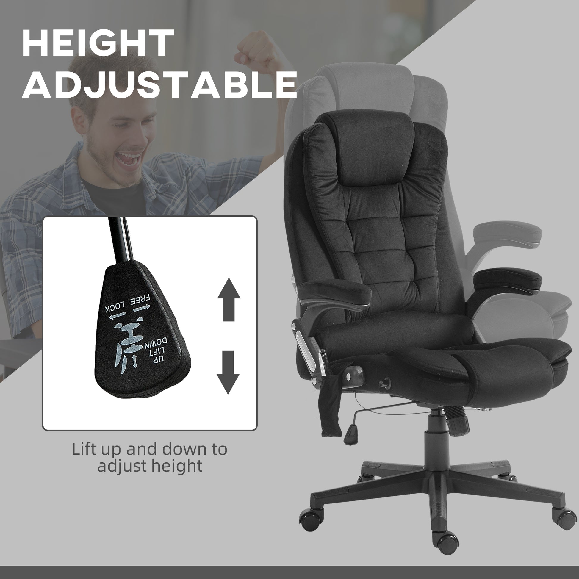6 Point Executive Office Chair with Heat, Velvet High Back Vibrating Massage Office Chair, Black