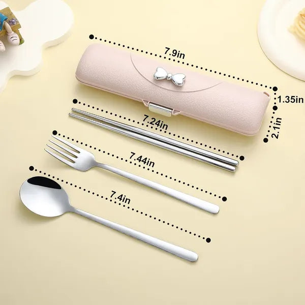 Travel Cutlery Set, 18/8 Stainless Steel Cutlery, Reusable Utensils Set With Case, Portable Silverware Lunch Box For Camping And Office