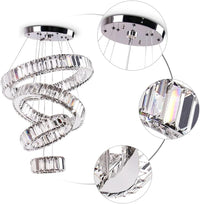 4 Ring Modern Long Crystal Pendant Chandelier for High Ceilings Warm White