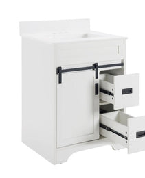 24 Bathroom Vanity With Single Sink Combo, Farmhouse Undermount Bathroom Sink Cabinet With Sliding Barn Doors And 2 Drawers, Freestanding Bathroom Vanities,White