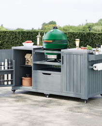 K&K 66.5 Outdoor Kitchen Island, Solid Wood Outdoor Grill Cart, Featuring Stainless Steel Countertop And Drawers, Compatible With Large Green Egg Grill, Carducci Gray And Blue Model