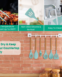 4 Colors Options -- Set Of 35Pcs Kitchen Cooking Utensils Set Spatula Set Baking Utensil Set Kitchen Accessories Necessities With Holder Egg Whisk Separator Tong Turner Spoons Cups