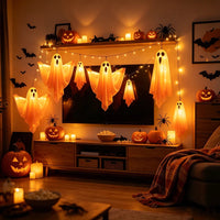 Halloween Hanging Light Up Ghost Lamp, Battery Operated LED Fabric Ghost Light Decor, Spooky Hanging Ghost Ornament for Bedroom