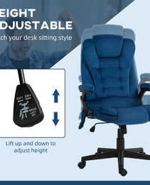 6 Point Executive Office Chair with Heat, Velvet High Back Vibrating Massage Office Chair, Drak Blue