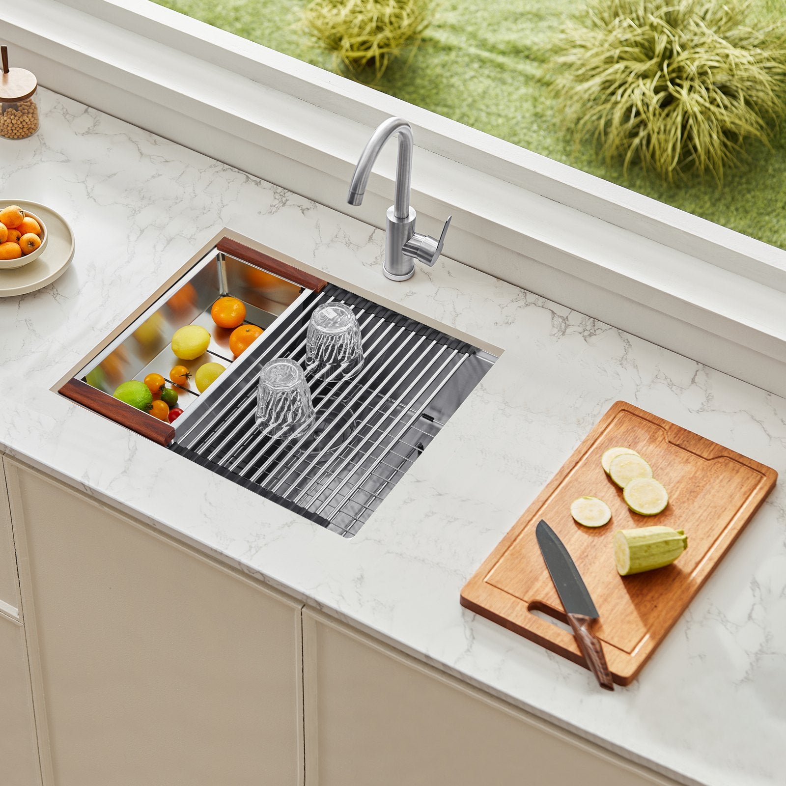 23' Kitchen Sink Undermount Single Bowl Drop-In Basin Stainless Steel Bar