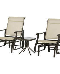 3-Piece Outdoor Gliders Set Bistro Set with Steel Frame, Tempered Glass Top Table for Patio, Garden, Backyard, Lawn, Beige