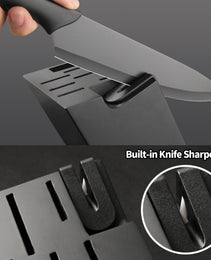 16 Pieces Kitchen Knife Block Set With Cutting Board, German Stainless Steel Knife Set With Sharpener, Dishwasher Safe, Anti-Slip Handle, 6 Steak Knives, Black