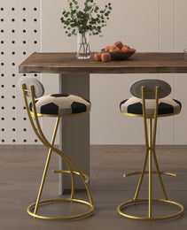 Football Print Bar Stools Set Of 2 Upholstered Counter Height Barstool For Kitchen Island S-shaped Velvet Metal Dining Chairs Gold Frame  Creamy White Back