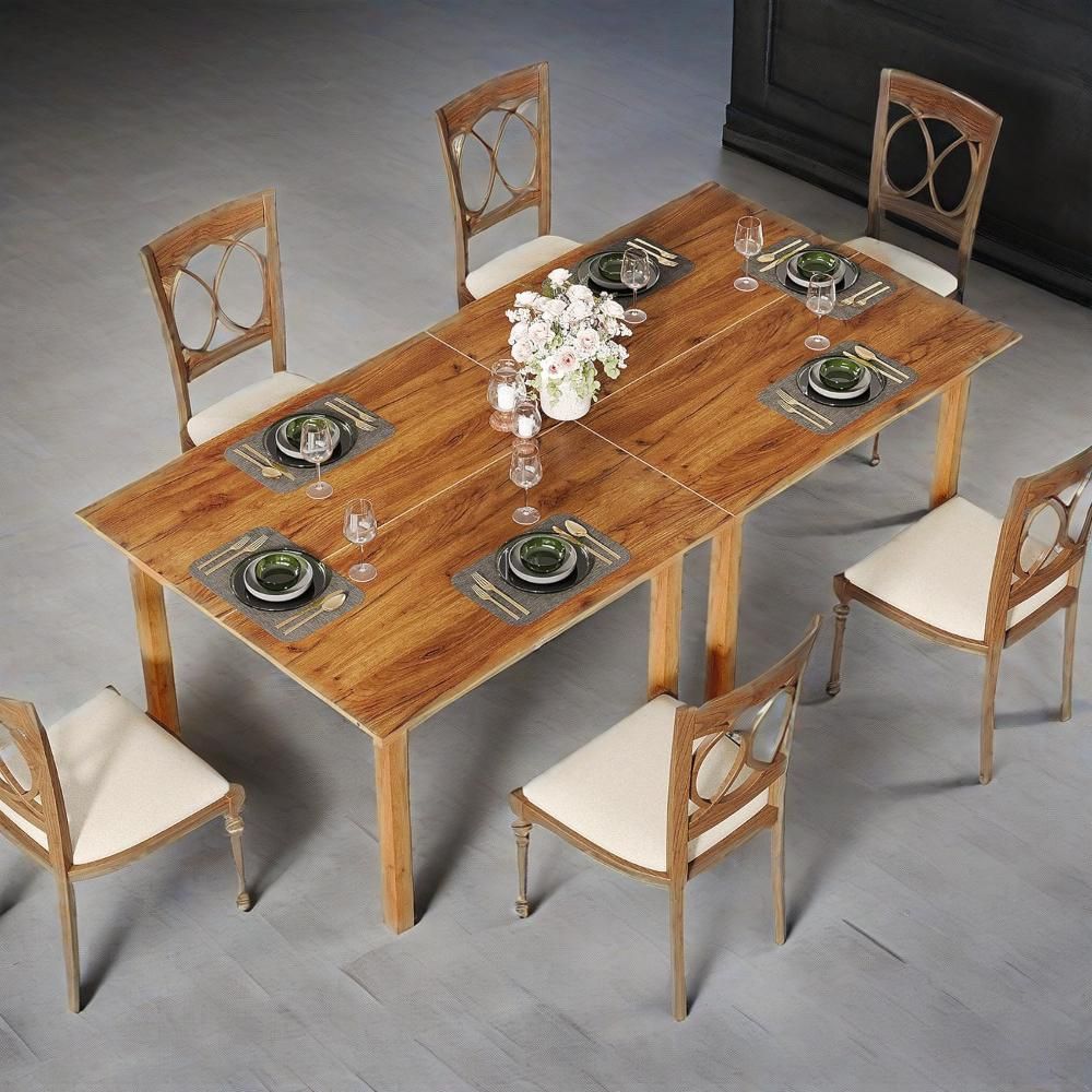 Wood Dining Table Farmhouse Kitchen Table For Living Room, 4-Person Square Dinner Table With Wooden Legs