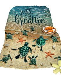 Tropical Baby Sea Turtle Flannel Fleece Blanket 3D Ocean Waves Flannel Soft Plush Throw Blanket Cozy Blankets For Bed Chair Car Sofa Couch Bedroom 75x100cm 130x150cm