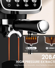 20 BAR Slim Espresso Machine With Milk Frother, Cup Warmer, 43 OZ Detachable Tank, For Espresso, Americano, Latte, Space-Saving, Screen Button, Black, Amazon Resale Prohibited