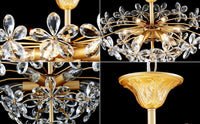Flower Crystal Chandelier for Dining Room, Living Room, Kitchen, Bedroom, 6-Light Floral Light Fixture, D18*H16~41Inch (Adjustable Height), K9 Crystal & Gold Finish