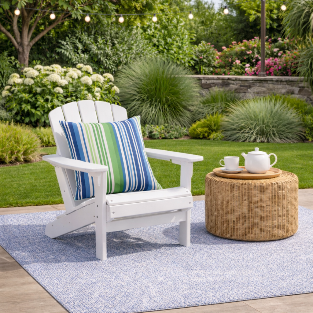 2 Pack Outdoor Throw Pillows, Waterproof & Fade-Resistant Patio Cushions For Garden, Porch, Poolside Furniture - Soft & Comfortable Decorative Pillow Covers 18x18 Inch, Striped Rich Navy Blue