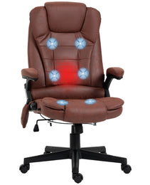 6 Point Vibrating Massage Office Chair with Heat, Microfiber High Back Executive Office Chair with Reclining Backrest, Padded Armrests and Remote, Red