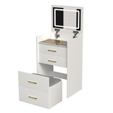 3 In 1 Vanity Desk With Open Top Mirror,Small Make Up Vanity Set With Visible Glass Desktop,Compact Makeup Vanity With 3 Drawers,Dressing Table For Bedroom - CJDS