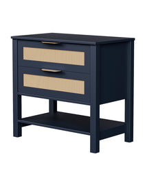 Rattan Nightstand With 2 Drawers And Storage Shelf Boho Bedside Narrow Side Table For Bedroom