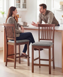 Counter Height Bar Stools with Padded Seat, High Back Kitchen Chairs Set of 2 for Dining Room, Gray and Dark Brown