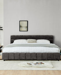 King Size Upholstered Bed ,comfortable Upholstered Bed Frame, Chenille Fabric, With Headboard And Solid Bed Frame. With Drawer For Storage.-Dark Gray 88.5x85.5x31