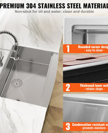 30" Stainless Steel Farmhouse Workstation Sink – 304 Grade Apron-Front Drop-In Basin with Integrated Ledge & Accessory Kit