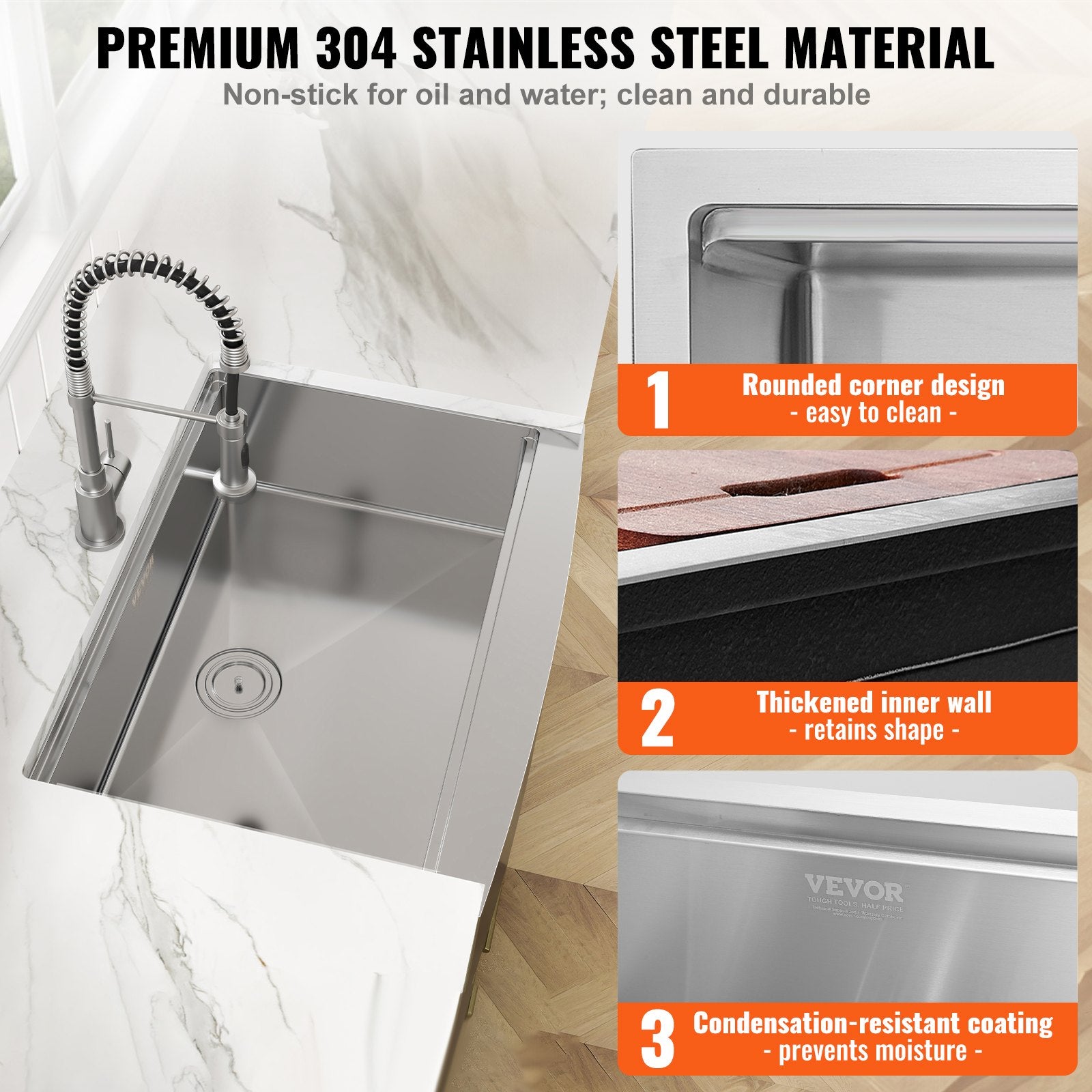 30" Stainless Steel Farmhouse Workstation Sink – 304 Grade Apron-Front Drop-In Basin with Integrated Ledge & Accessory Kit