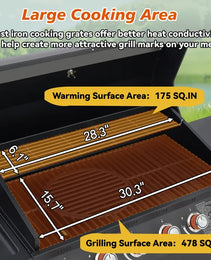 6 Burner BBQ Propane Gas Grill With Side Burner 72000 BTU Output Stainless Steel Barbecue Grill With Cast Iron Grates And Side Tables For Outdoor Cooking Kitchen And Patio Backyard.