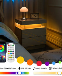 Nightstand LED Bedside Table Cabinet Lights Modern End Side With 2 Drawers For Bedroom Grey Gold