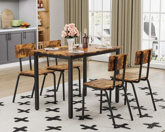 5-Piece Dining Table Set With 4 Chairs, 43  Kitchen Table & Chairs Set For 4, Dining Room Table With Metal Frame & MDF Board, Perfect For Small Space, Easy Clean