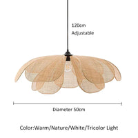 Rattan Woven Petal Pendant Lamp Retro LED Dining Room Chandelier Bedroom Living Restaurant Tea Room Home Decor Lighting Fixture