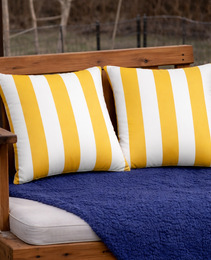 2 Pack Outdoor Throw Pillows, Waterproof & Fade-Resistant Patio Cushions For Garden, Porch, Poolside Furniture - Soft & Comfortable Decorative Pillow Covers 18x18 Inch, Yellow White