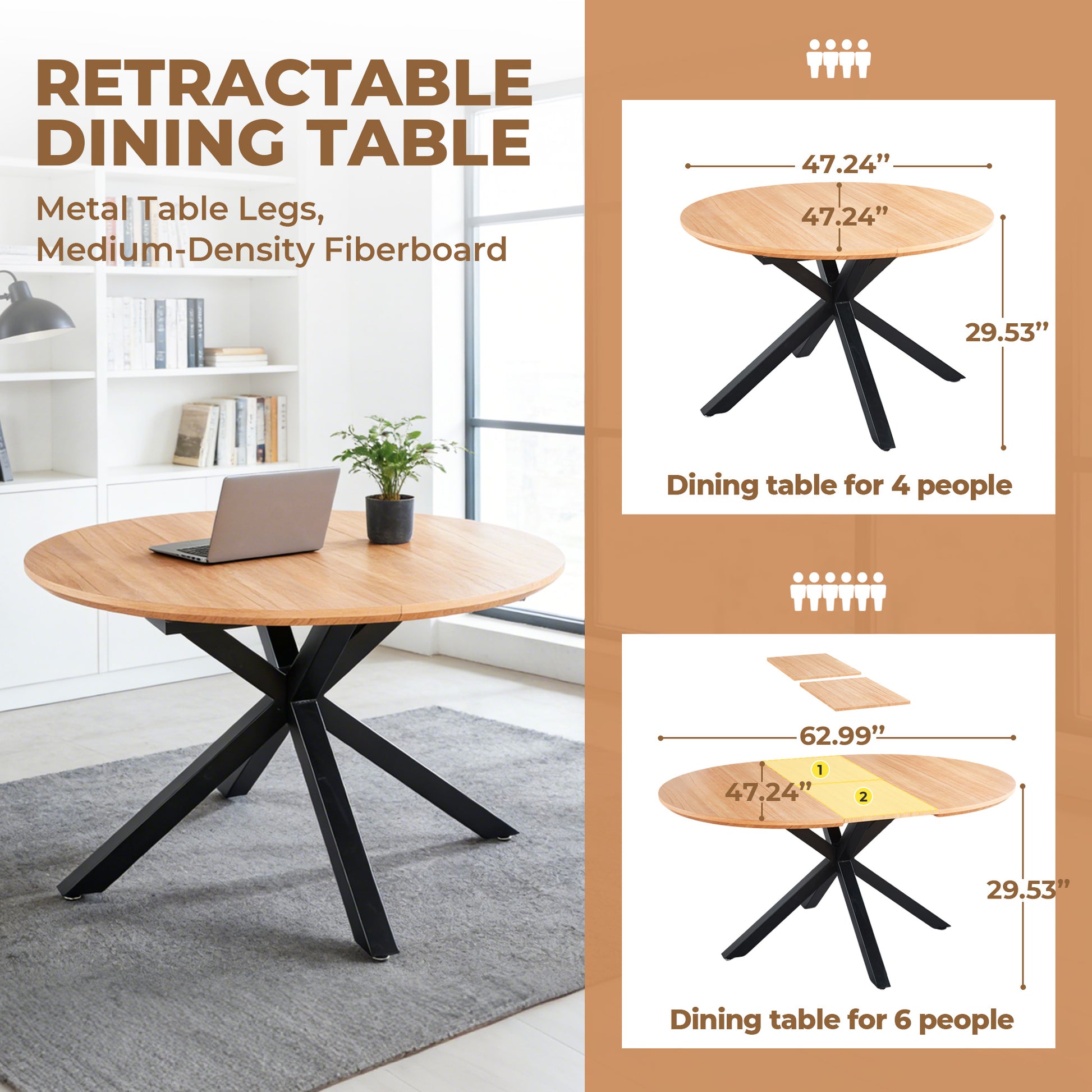 Extendable  Table,DINING TABLE,OFFICE TABLE,COFFEE TABLE,metal Leg,MDF Top,120 -160x120x75cm