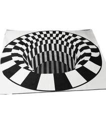 3D Vortex Carpet Black White Grid Bottomless Hole Illusion Rug Living Room Bedroom Anti-Slip Floor Mats Home Fashion Carpet Rugs
