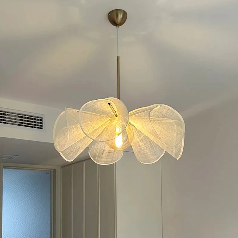 WabiSabi Japan Minimalist LED Ceiling Pendant Light Fabric Flower Chandelier Home Decoration Hotel Restaurant Island Indoor Lamp