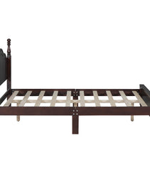 Full Size Wood Platform Bed Frame,Retro Style Platform Bed With Wooden Slat Support,Dark Walnut